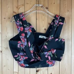 Women's AMUR Strappy Crop Top/Blouse, Black Floral - Size L
